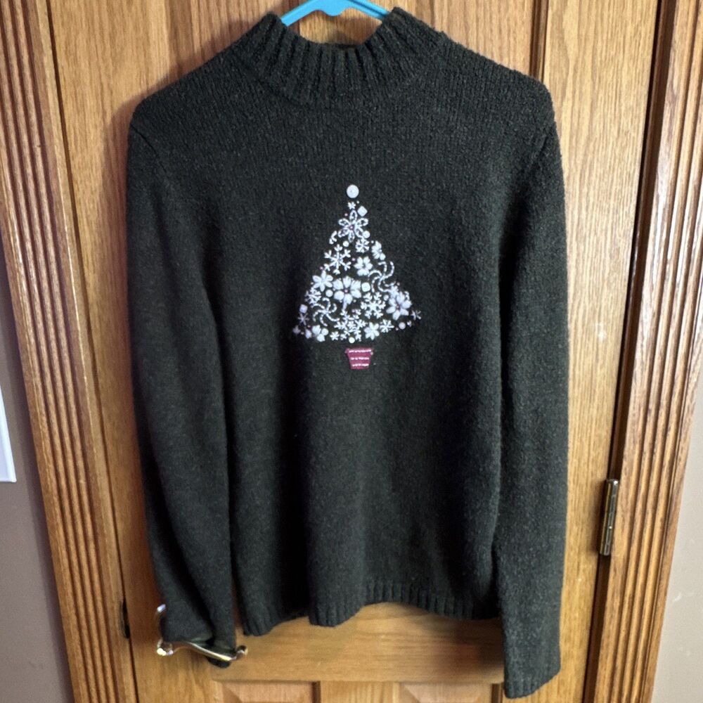Christopher & Banks Women’s M Dark Green Mock Neck Christmas Pullover Sweater